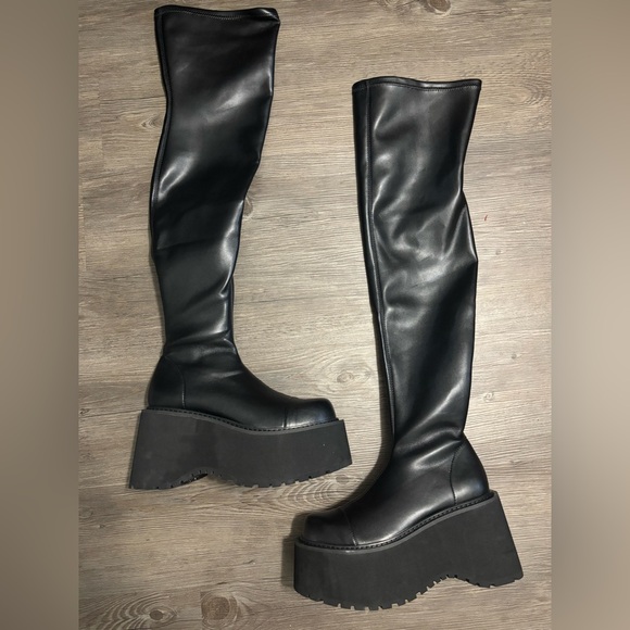 Dolls Kill / Darker Wavs Diatonic Thigh High Boots - Picture 1 of 10